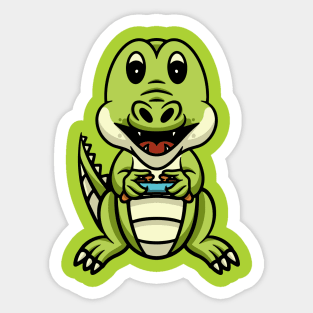 Cute crocodile playing video game Sticker